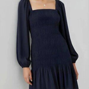 GANNI Ripstock Long Sleeve Smock Navy Blue Dress Size 38